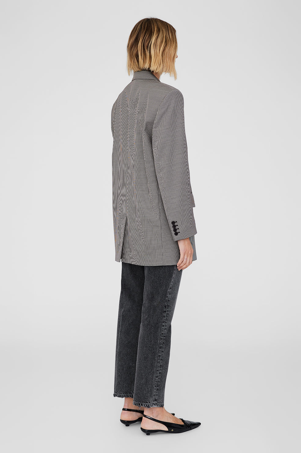 ANINE BING Sara Blazer - Black And White Mini Houndstooth - On Model Back