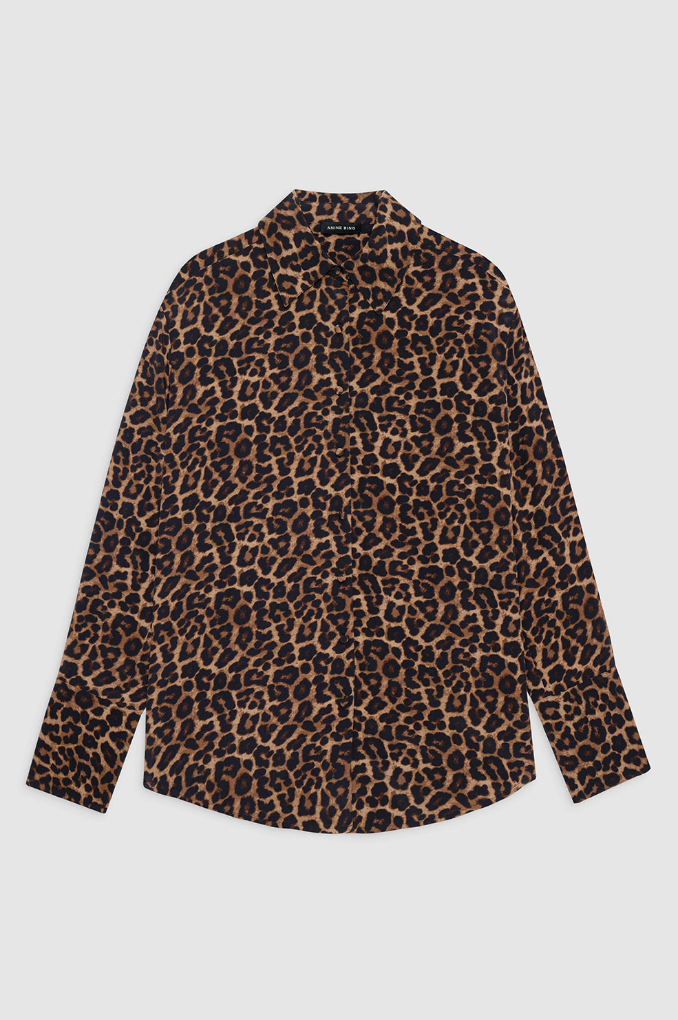 ANINE BING Bridget Shirt - Black And Brown Leopard - Front View
