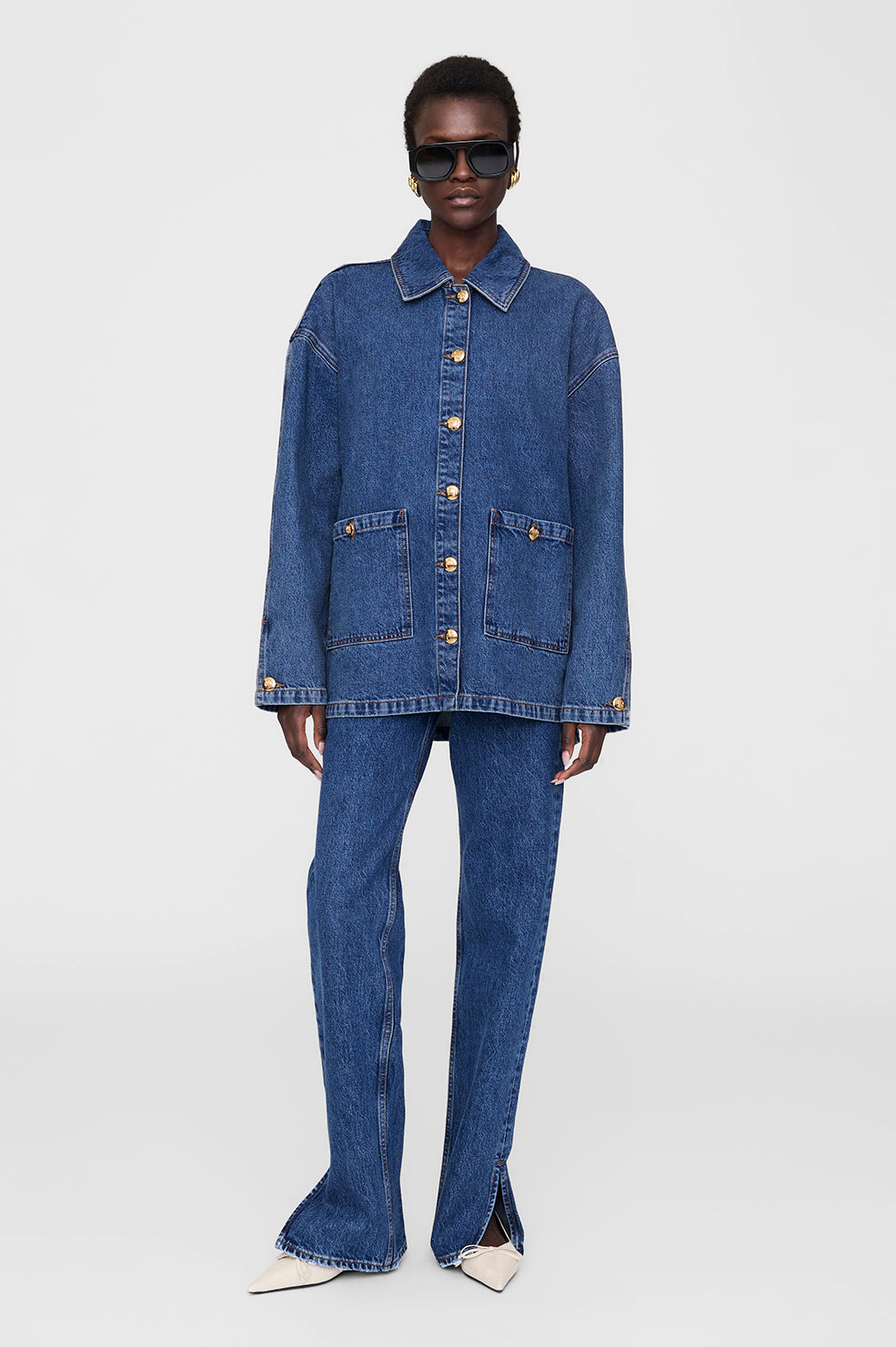 ANINE BING Luca Jacket - Clean Indigo Denim - On Model Front Second Image