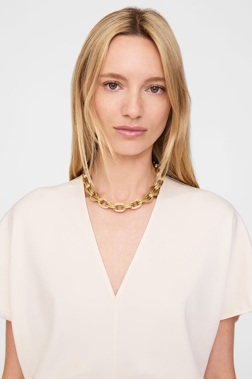 ANINE BING Double Link Chain Necklace - Gold - On Model View 