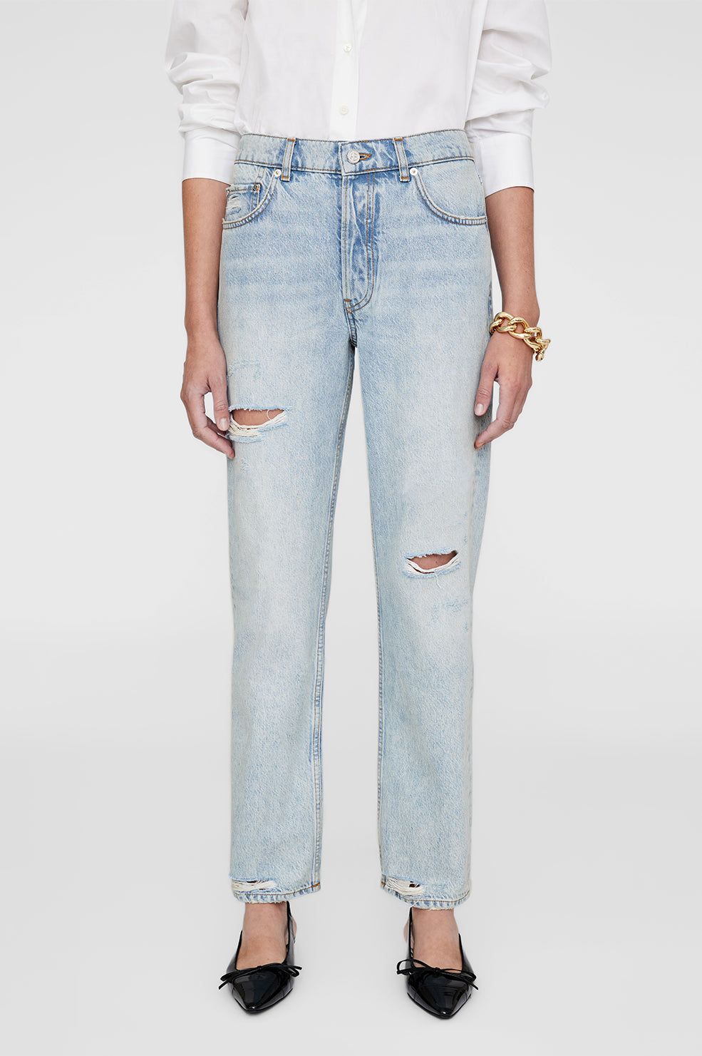 ANINE BING Kate Jean - Destructed Bleached Blue - On Model Front Second Image