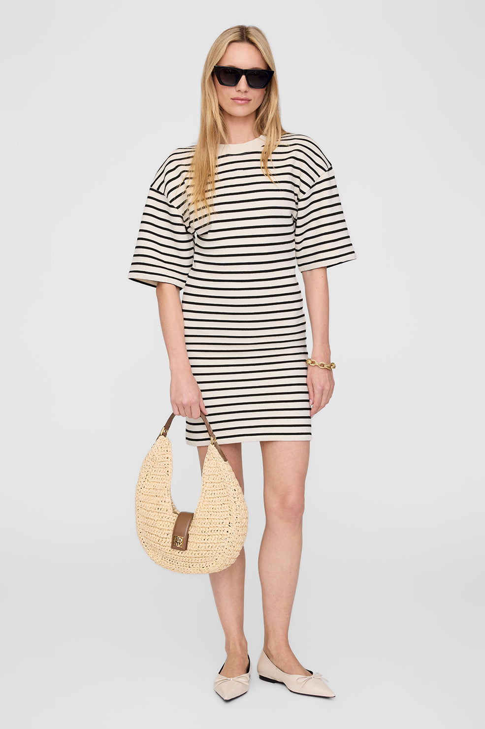 ANINE BING Mona Dress - Black Stripe French Terry - On Model Front 