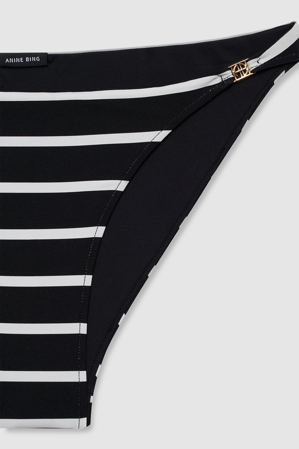 ANINE BING Bellamy Bikini Bottom - Black And White Stripe - Detail View 