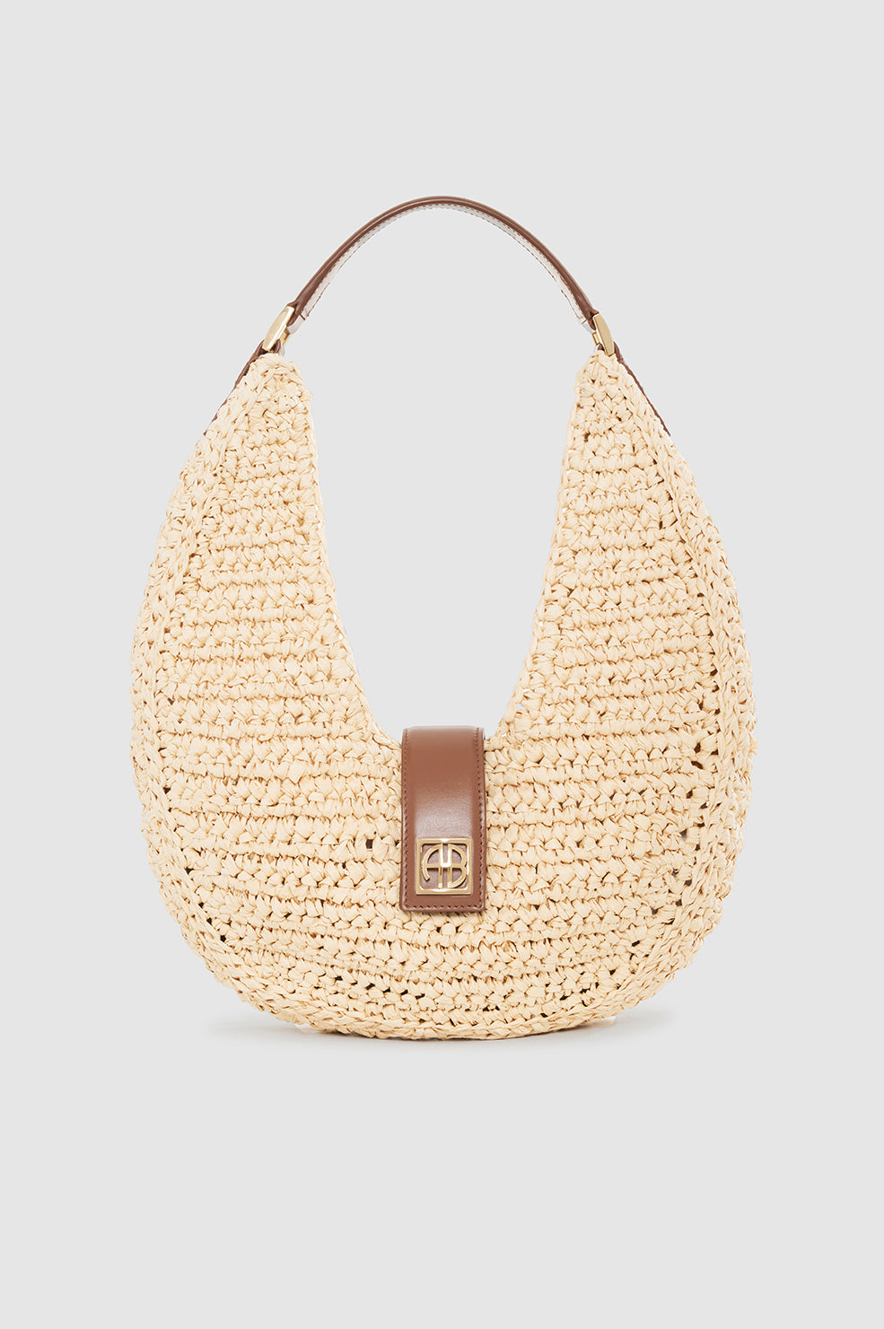 ANINE BING Lou Bag Monogram - Natural With Cognac - Front View 