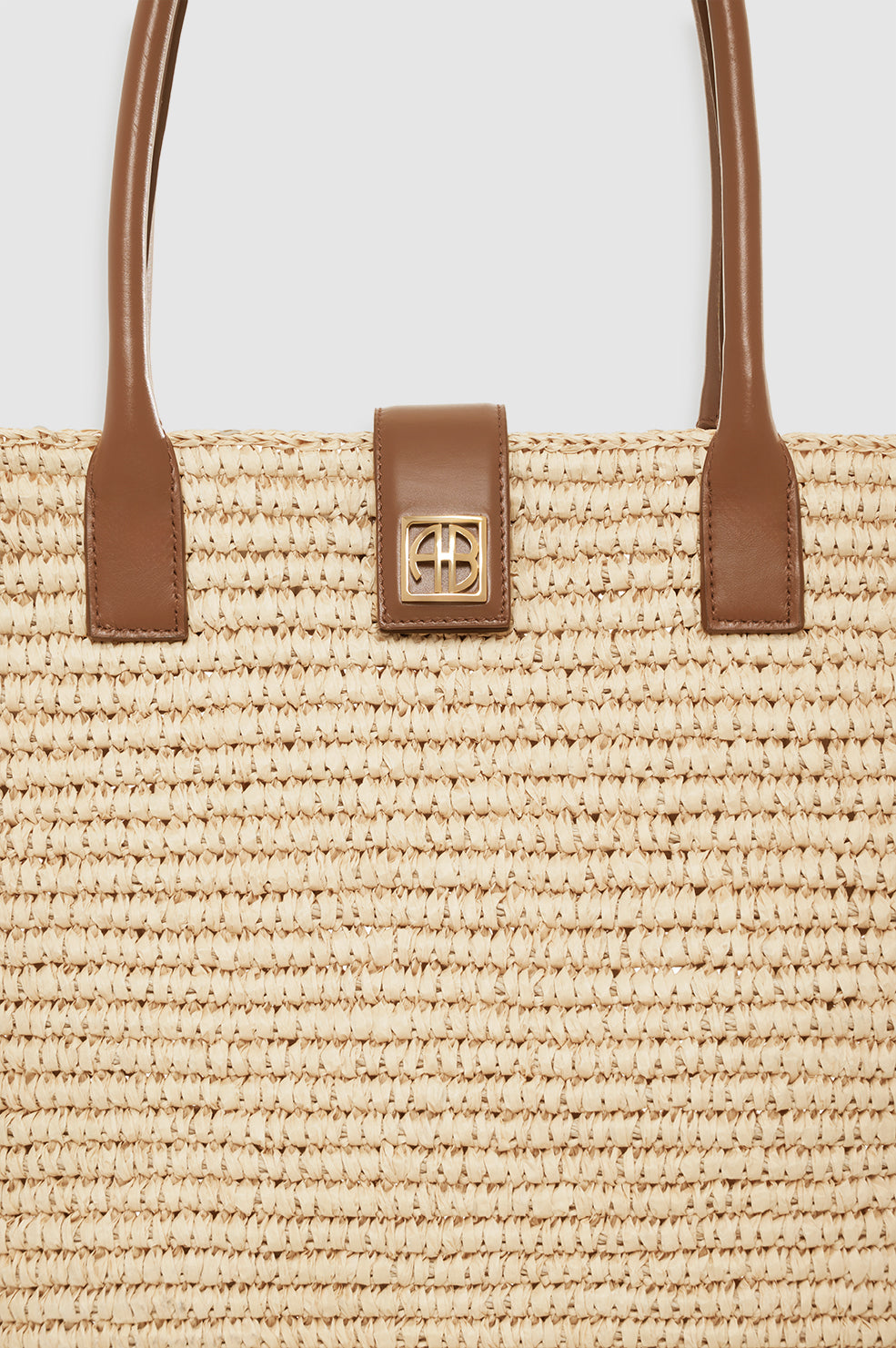 ANINE BING Lou Tote Monogram - Natural With Cognac - Detail View 